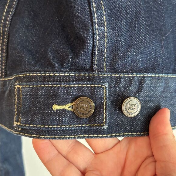 PINK vintage Victoria's Secret Dark Blue Jean Jacket Women medium fall denim EUC - Picture 11 of 11